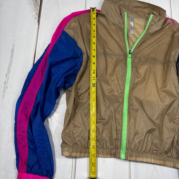 Fabletics Large Women Cropped Windbreaker Lightweight Jacket Neon 80s Colorblock - Picture 6 of 13